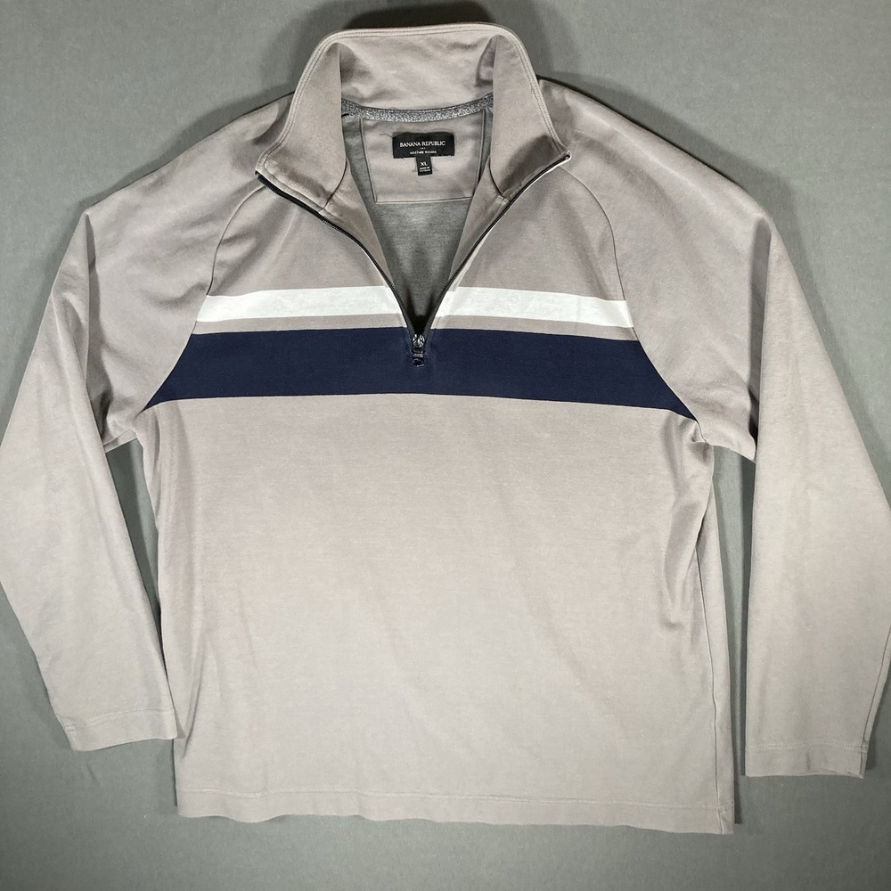Banana Republic Mens 1/4‎ Zip Sweater XL Gray Pullover Casual Lightweight